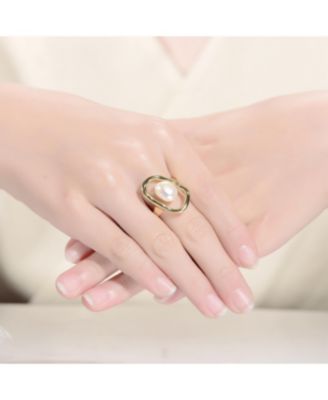 Sterling Silver 14K Gold Plated with Genuine Freshwater Pearl Ring
