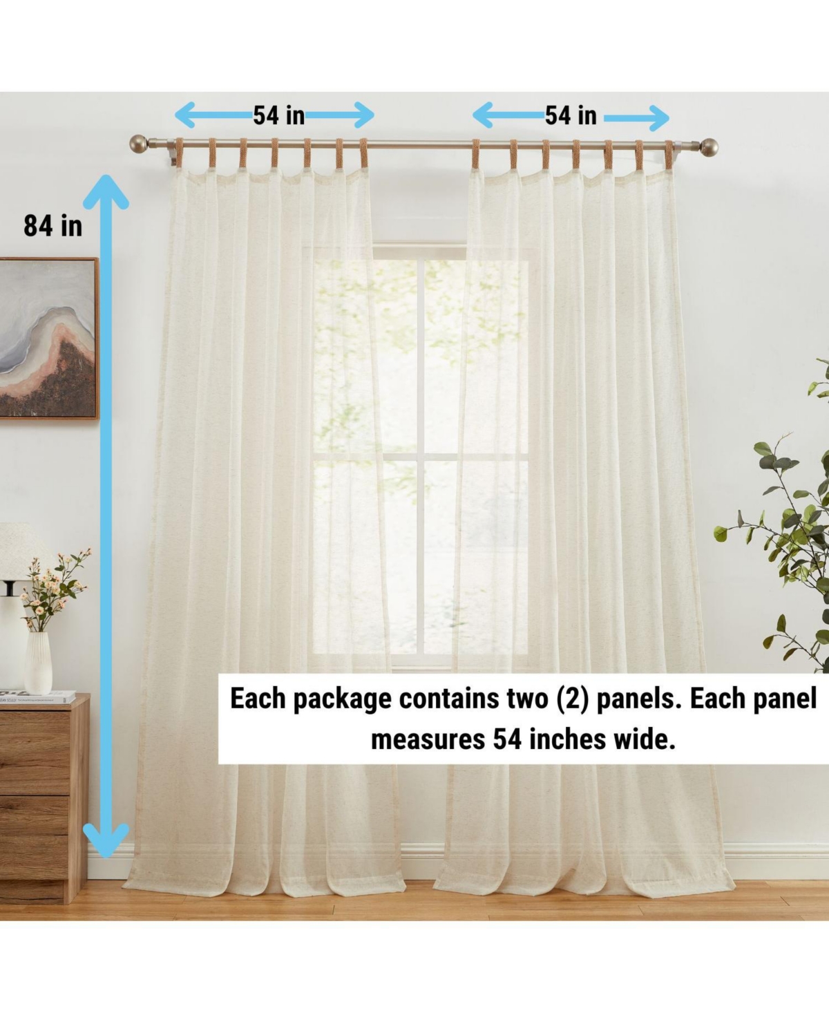 Hlc.me Lena Burlap Flax Linen Semi Sheer Privacy Sun Light Filtering Transparent Window Tab Top Thick Curtains Drapery Panels 2 Panels