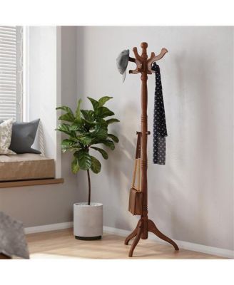 Solid Wood Coat Rack Stand – Traditional Hall Tree with Multiple Hooks for Entryway or Bedroom