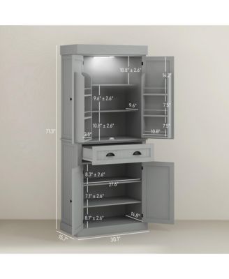 71&amp;#x22; Kitchen Pantry Cabinet with Large Storage and LED Lights,