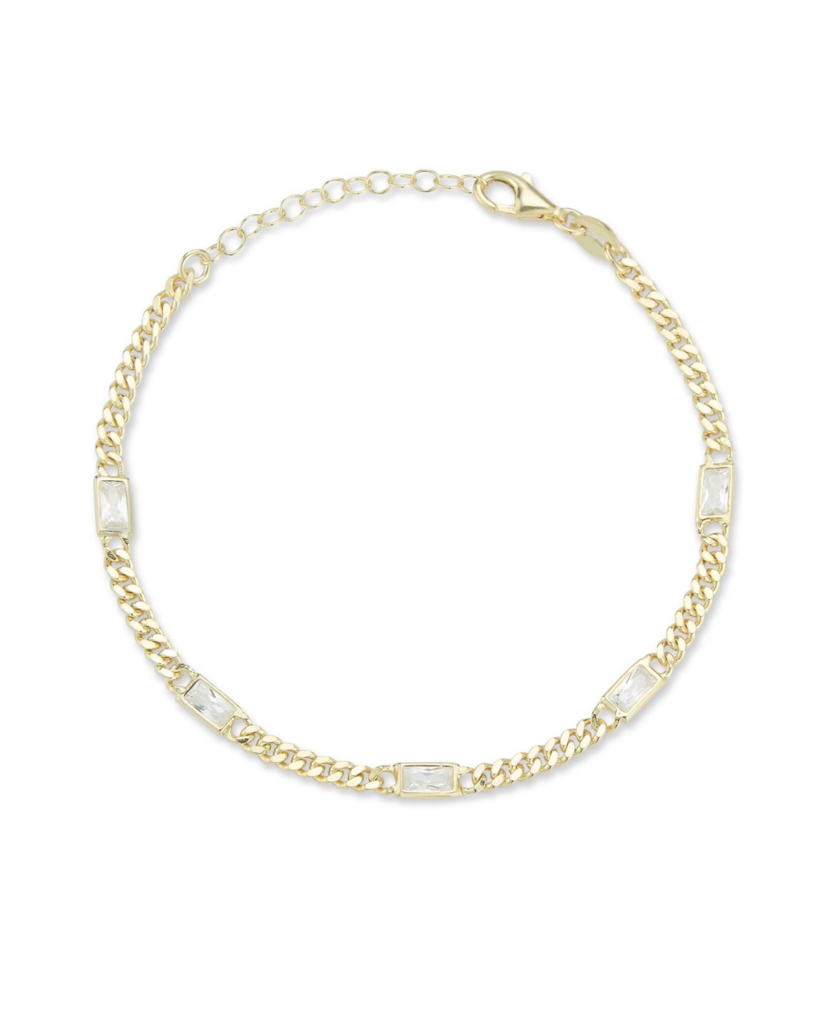 Sterling Silver Curb Chain Bracelet With Baguette Stones - Gold