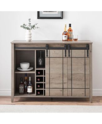 Farmhouse Sliding Barn Door Wine Rack Coffee Bar Cabinet