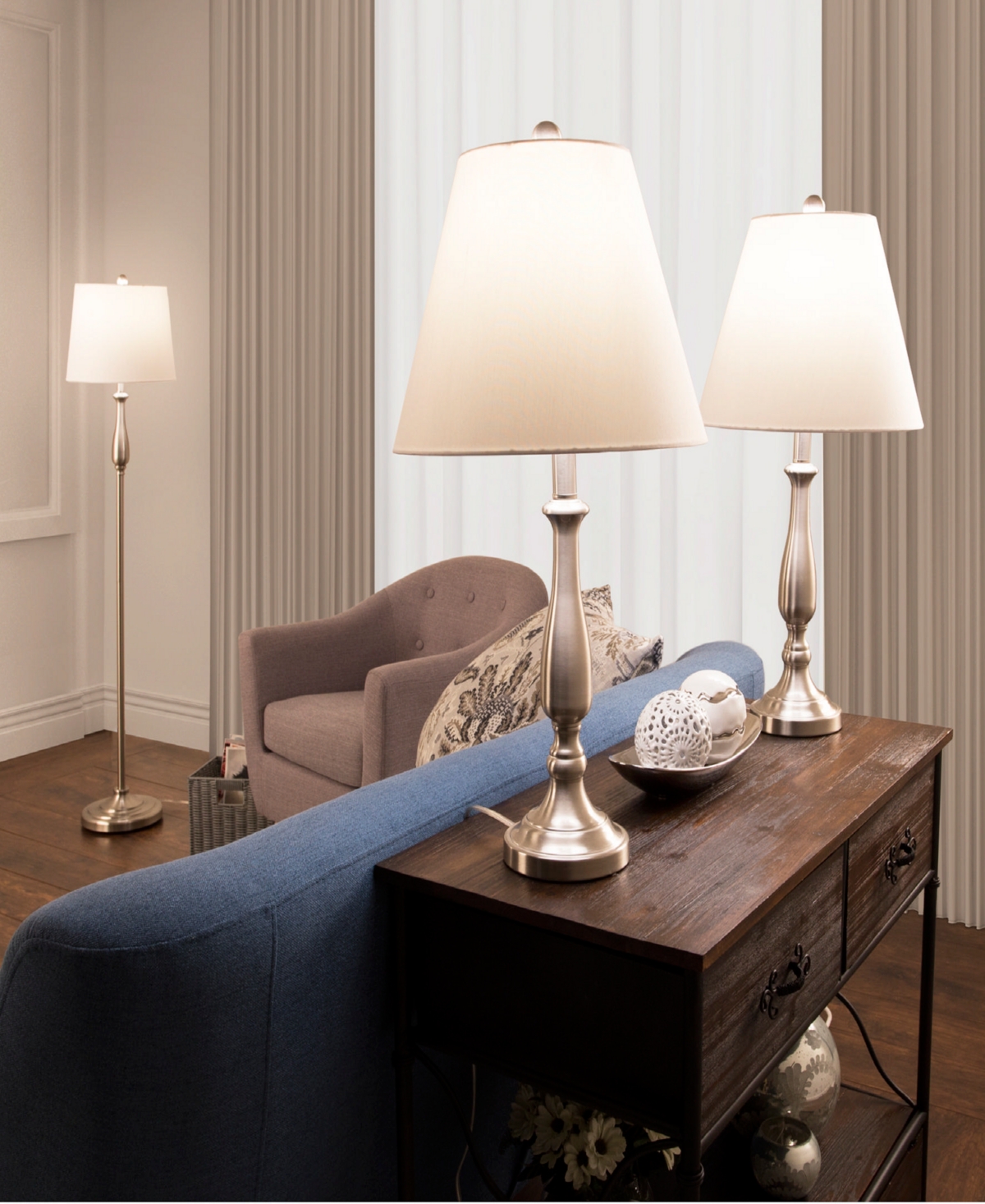 LAVISH HOME LIGHTING TABLE AND FLOOR LAMP, SET OF 3 