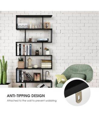 6 Tier S-Shaped Bookshelf Storage Display Bookcase Decor Z-Shelf