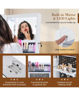 Lockable 360° Swivel Jewelry Cabinet with Full-Length Mirror LED Lights