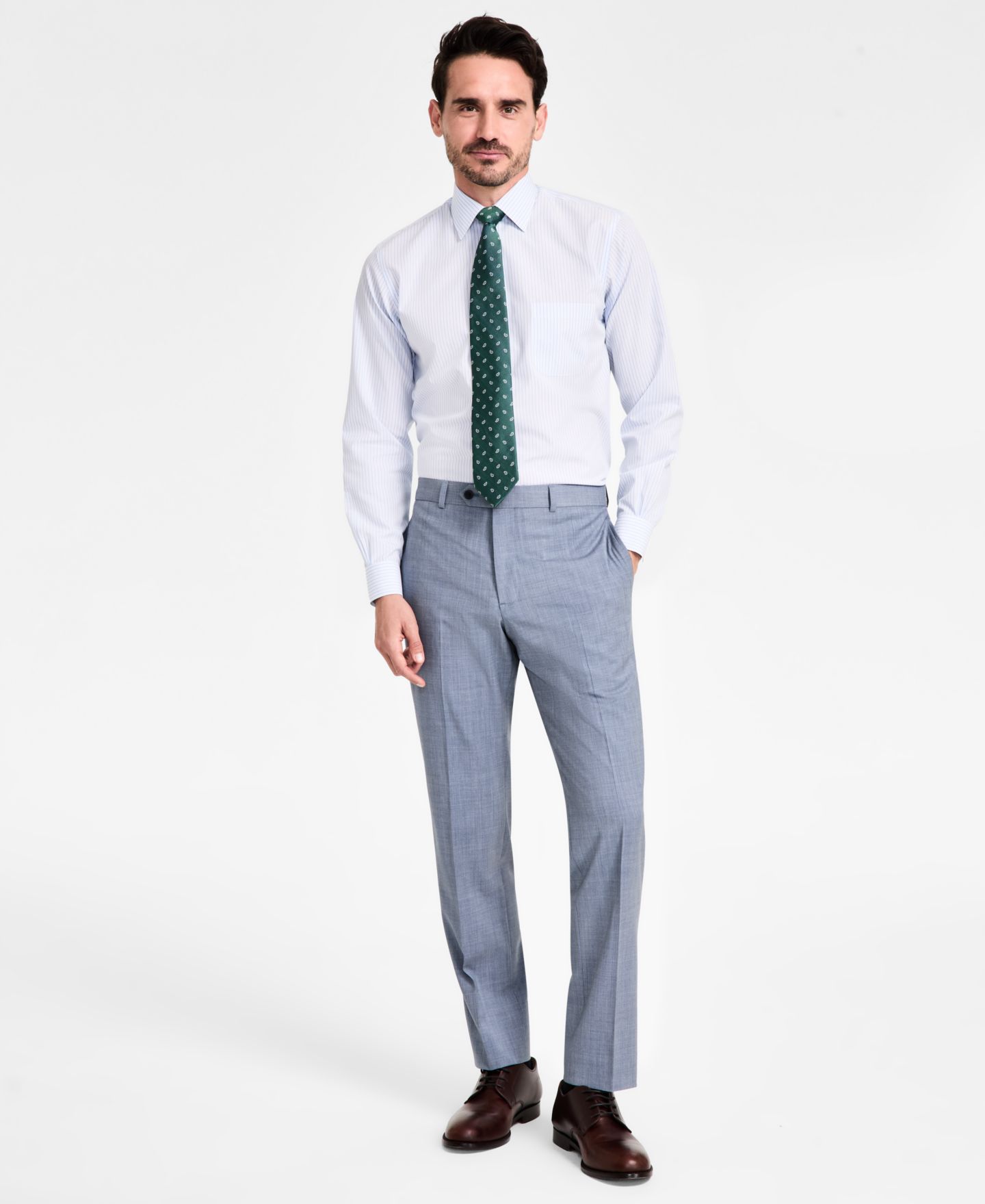 Мужская рубашка Brooks Brothers Regular-Fit Non-Iron Spread Collar Stripe Broadcloth Dress Shirt, цвет: Светлый синий — фото 2