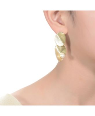 Sterling Silver 14K Gold Plated with Genuine Freshwater Pearl Unique Earrings