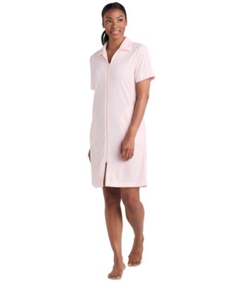 Miss Elaine - Women's Short-Sleeve Solid Short Zip Robe