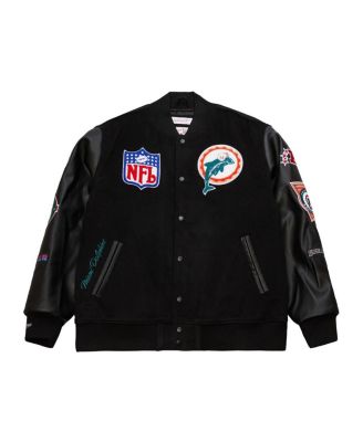 Men's Black Miami Dolphins Blackout Collection Vintage Logo Full-Snap Varsity Jacket