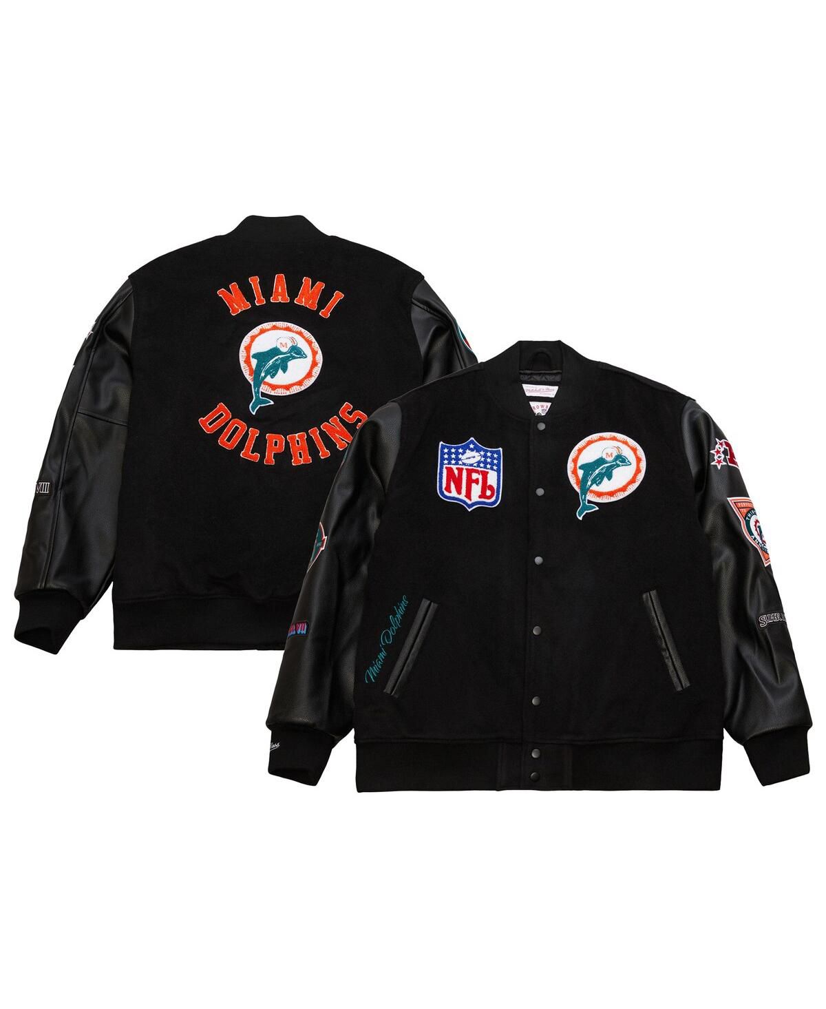Мужская черная университетская куртка с винтажным логотипом Miami Dolphins Blackout Collection на полной застежке