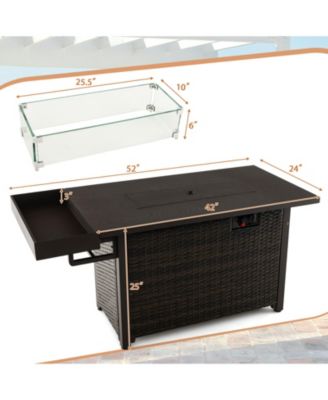 52 Inches Outdoor Wicker Gas Fire Pit Propane Fire Table with Cover