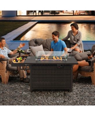 52 Inches Outdoor Wicker Gas Fire Pit Propane Fire Table with Cover