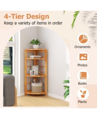 Rubber Wood Frame with Anti-Toppling Kit 4-Tier Corner Shelf