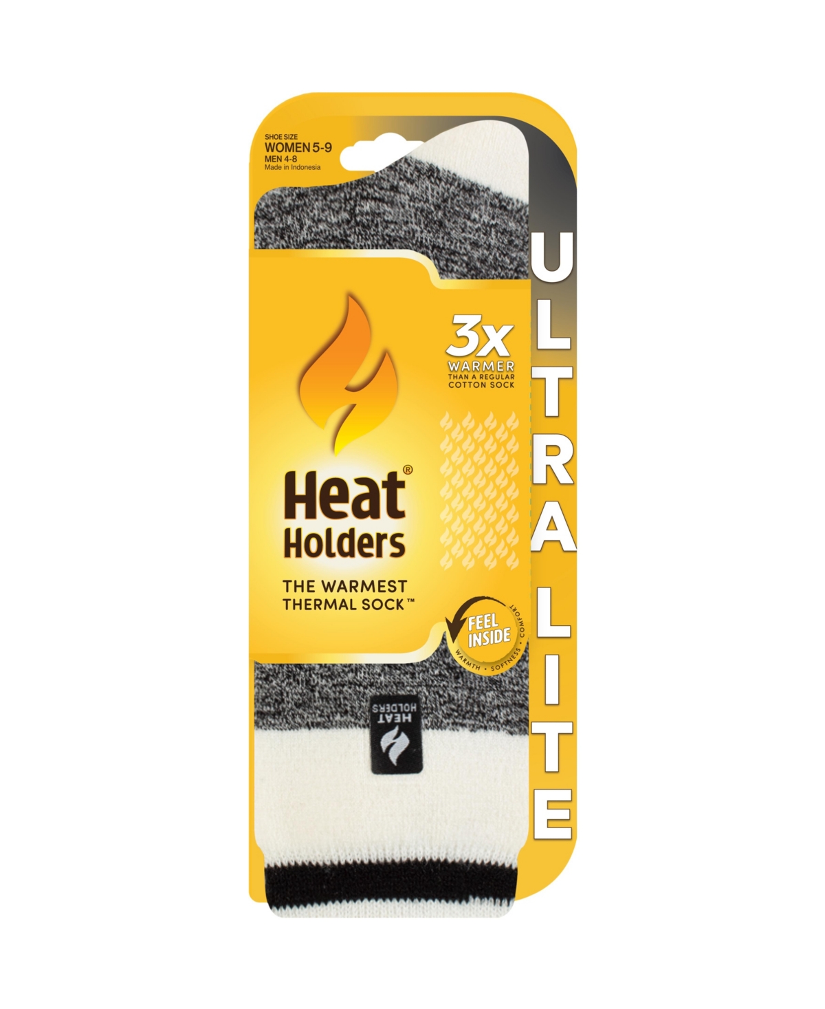 Heat Holders Ultra Lite Lana Cream Block Twist Crew Socks In Black