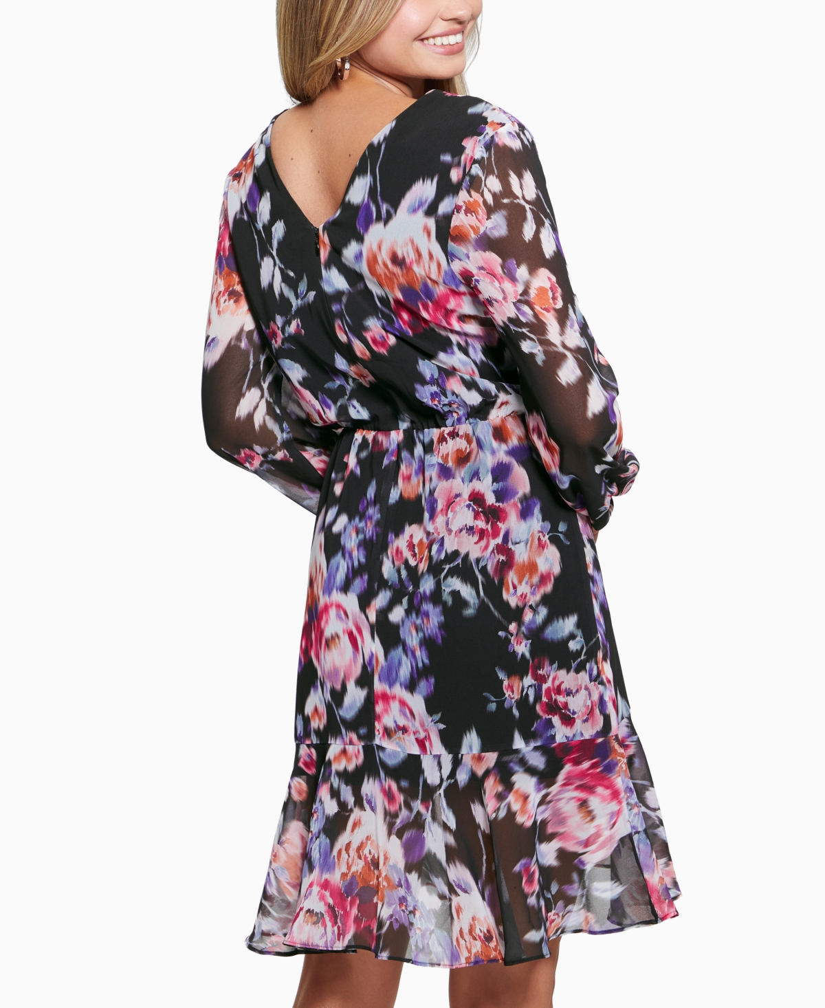 Guess Seda Floral Print Long Sleeve Dress In Secret Admirer