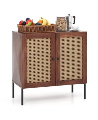 Kitchen Sideboard with 2 Rattan Doors and Adjustable Shelf