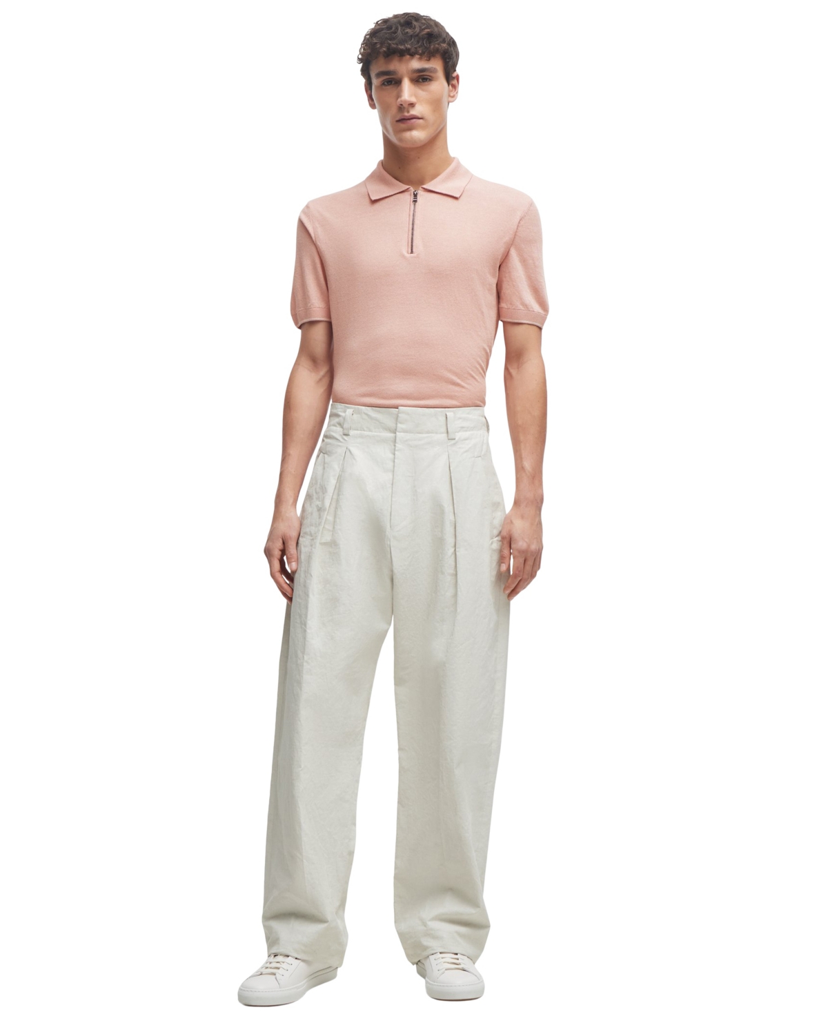 Shop Hugo Boss Boss By  Men's Zip-neck Knit Polo In Open Pink