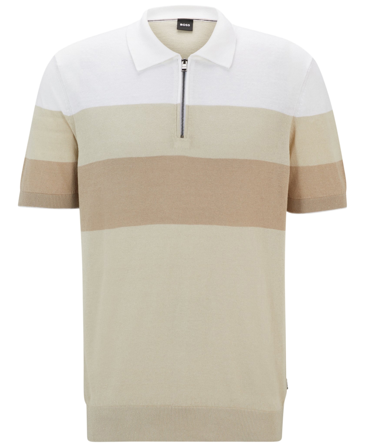 Shop Hugo Boss Boss By  Men's Zip-neck Knit Polo In Open Beige