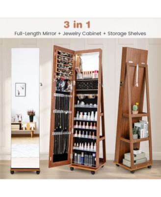 64 Inches Lockable Jewelry Cabinet Armoire with Built-in Makeup Mirror