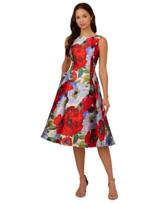 Adrianna Papell Women's Floral-Print Mikado Midi Dress - Macy's