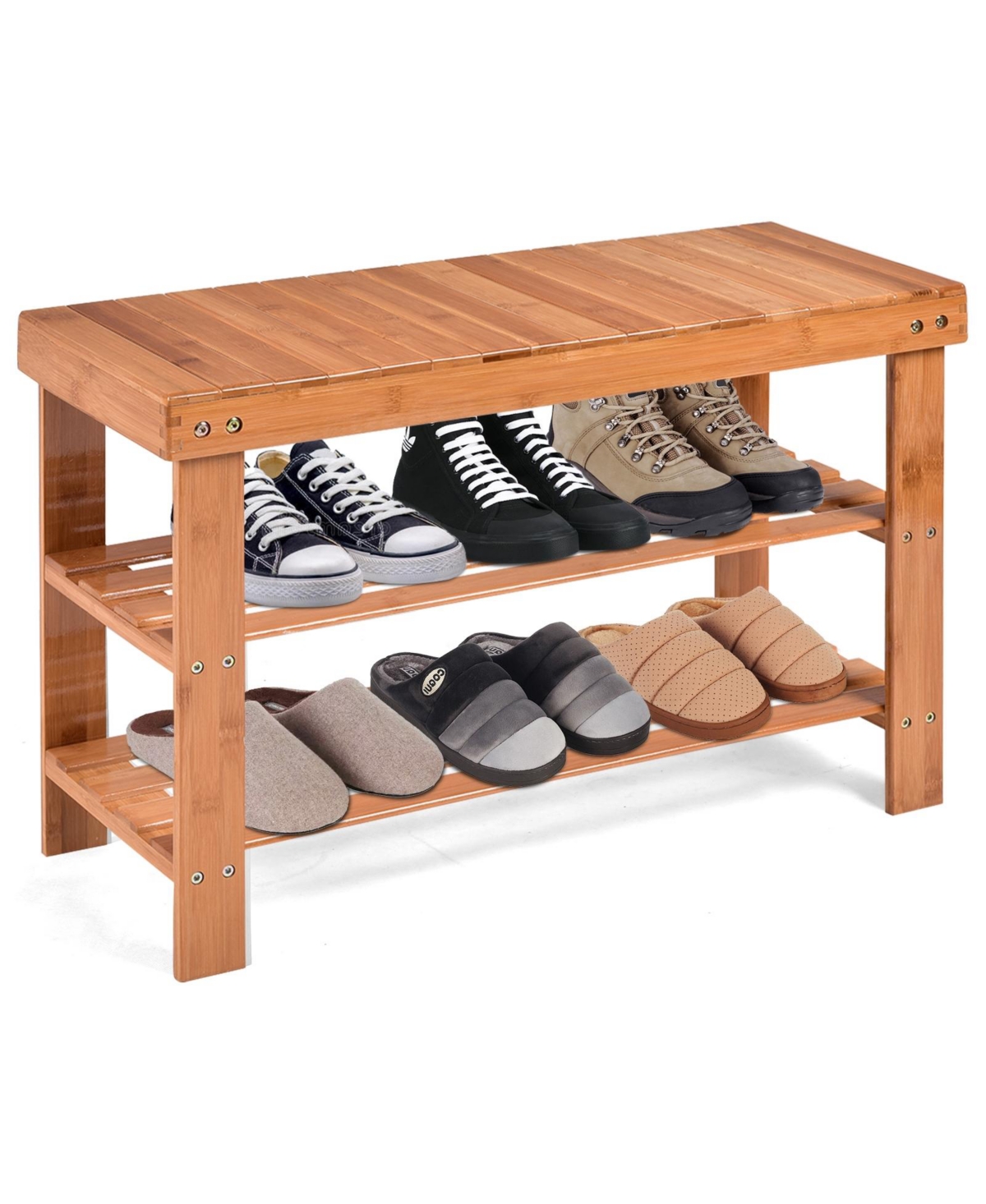 Gouun 3 Tier Bamboo Bench Storage Shoe Shelf
