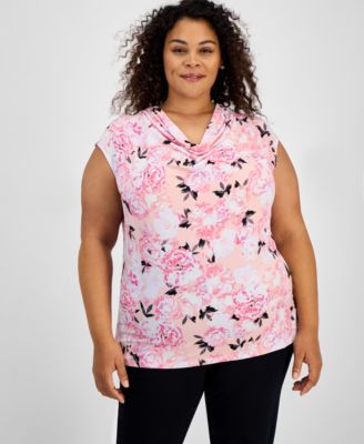Kasper - Plus Size Short-Sleeve Cowl-Neck Top