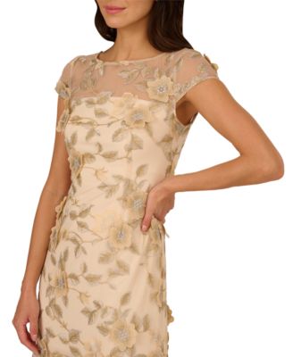 Women's Floral-Embroidered Godet Pleat Gown 
