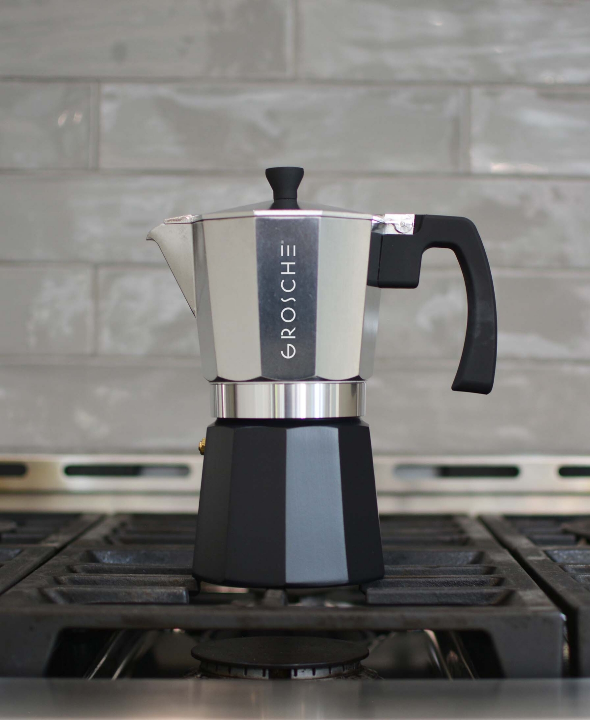 Grosche Milano Tuxedo Stovetop 9 Cup Espresso Maker Moka Pot In Black,silver