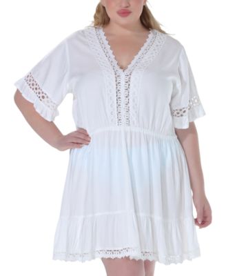 Plus Size Lace-Inset Mini Cover-Up Dress