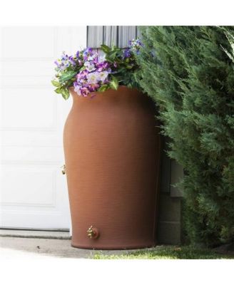 50-Gallon Plastic Urn Rain Barrel with Planter Top for Garden Watering and Conservation