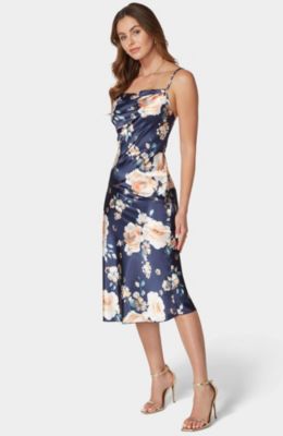 Women's Print Satin Slip Midi Dress