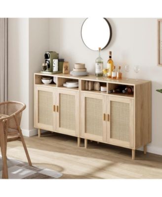 Sideboard Buffet Storage Cabinet, Rattan Kitchen Cabinet with 2 Doors/Shelf, Accent Modern Dining Living Room Entry Hallway Coffee Bar Furniture for Home Decor