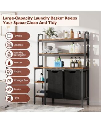 Laundry Basket,Laundry Hamper 2 Section with Side Shelves,3 Tiers Laundry Sorter with 2 Pull-Out and Removable Laundry Bags