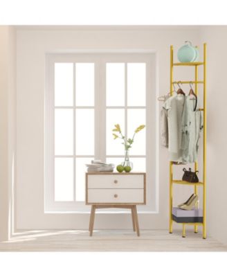 Freestanding Gold Metal Coat Rack: Clothes Stand with Shelves Storage
