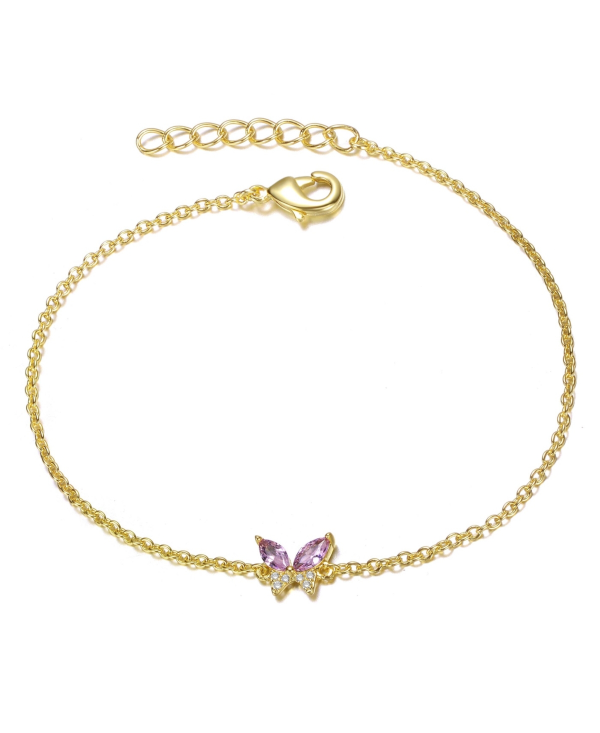 14k Gold Plated with Pink Cubic Zirconia Butterfly Charm Bracelet - Pink