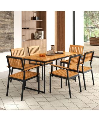 Dining Chair Set of 4 w/Acacia Wood Backrest Slanted Seat Comfortable Armrests