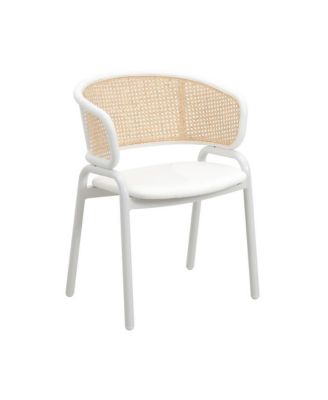 Dining Chair with White Powder Coated Steel Legs and Wicker Back, Set of 2