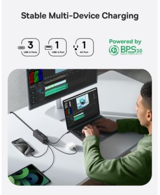 PowerCombo Mini Power Strip 5 in 1 Charging Station 67W USB C Fast Charger,5ft Flat Extension Cord with 2 AC Outlets