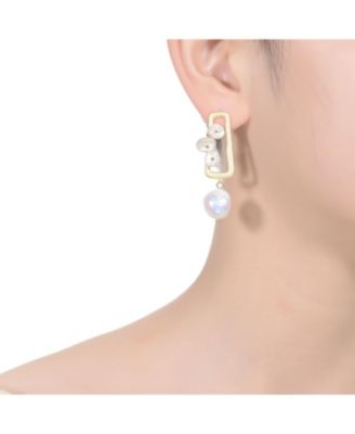 Beautiful Sterling Silver 14K Gold Plated 14-15MM Genuine Freshwater Pearl Drop Earrings