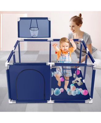 Baby Playpen Outdoor Indoor Play Yard 7 Panel Baby Safety Playpen for Infant Toddler with Basketball Hoop