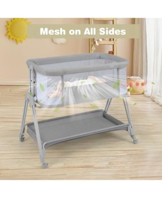 Baby Bedside Sleeper Bassinet Bed Folding Portable Adjustable Crib w/ Storage