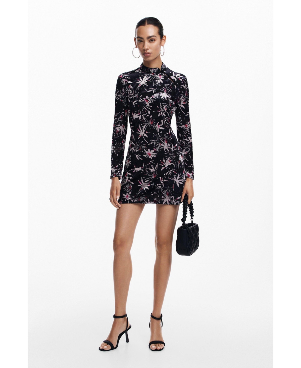 Desigual Print Long Sleeve Minidress In Black