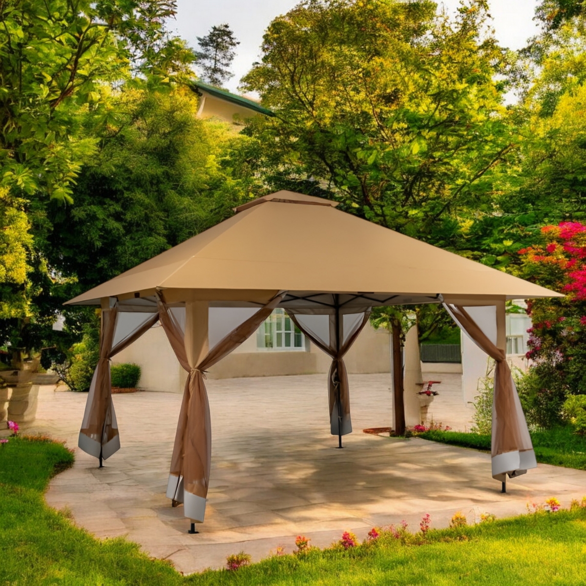 Slickblue Pop-Up Gazebo Outdoor Canopy With Mesh Mosquito Netting Sidewalls