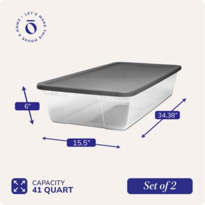 41 Quart Stackable Plastic Storage Containers with Snap-Close Lid, (2 Pack