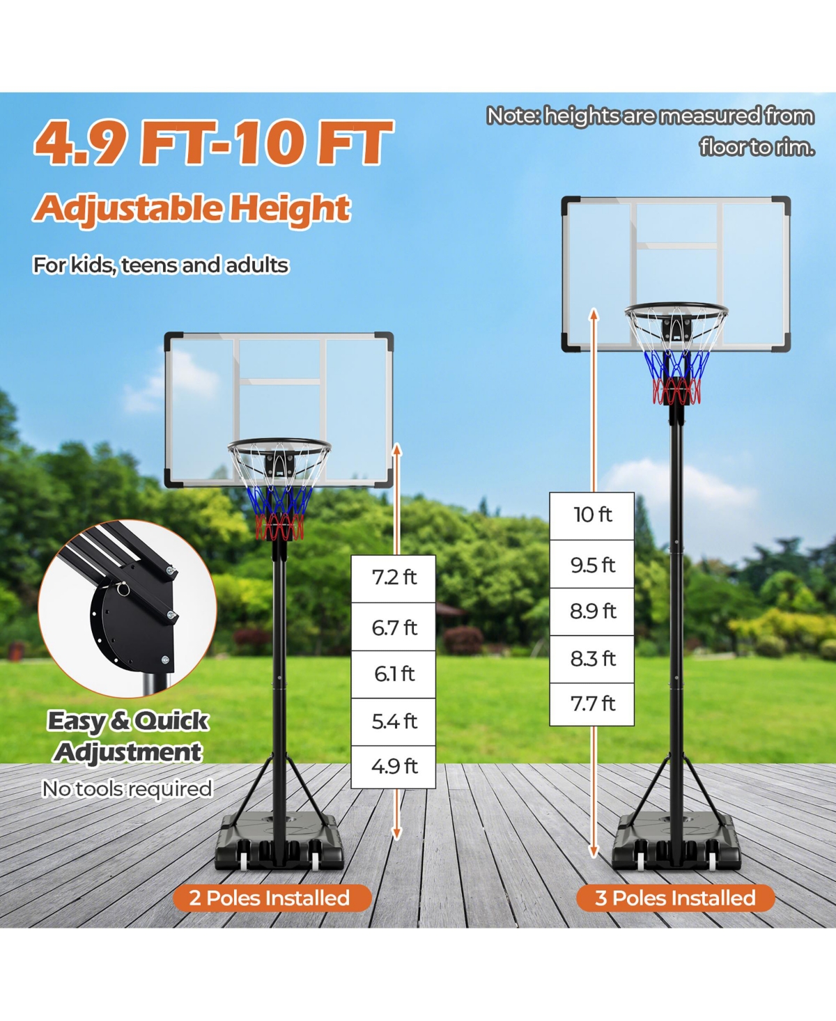Gymax Portable Basketball Hoop System 4.9-10 Ft Adjustable w/ Weight Bag Wheels Outdoor