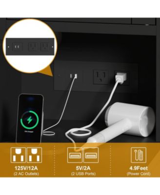 Makeup Vanity Stool Set, Small Vanity Desk with Lighted Mirror, Charging Station, 5 Drawers