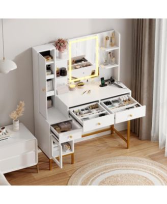 Wpond Vanity Desk, Makeup Vanity with LED Mirror& Charging Station, Dressing Table