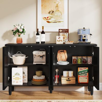 Buffet Cabinet Sideboard with Storage, 59.4-Inch White Storage Cabinet with Doors for Living Room Kitchen Dining Room