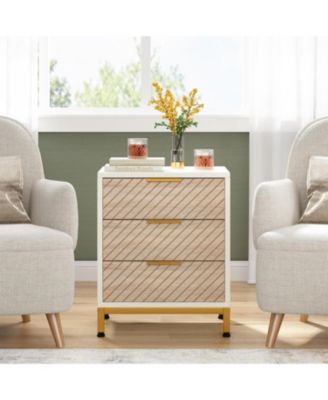 Single-Piece Wood Nightstand with 3 Drawers and Storage for Bedroom or Living Room