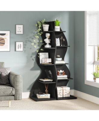 Modern 5-Tier Corner Shelf Wall Bookshelf Stylish Small Bookcase Storage Rack Plant Stand for Living Room Home Office Kitchen